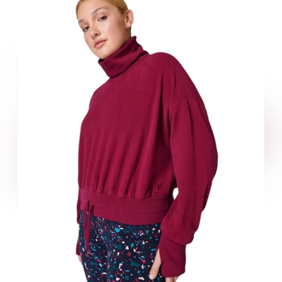 Sweaty Betty Melody Luxe Fleece Turtleneck Pullover In‎ Vamp Red Size 6 - Picture 1 of 8
